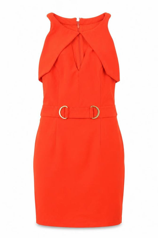 Front view of Explosion women’s red polyester bodycon, size UK 36, round neck