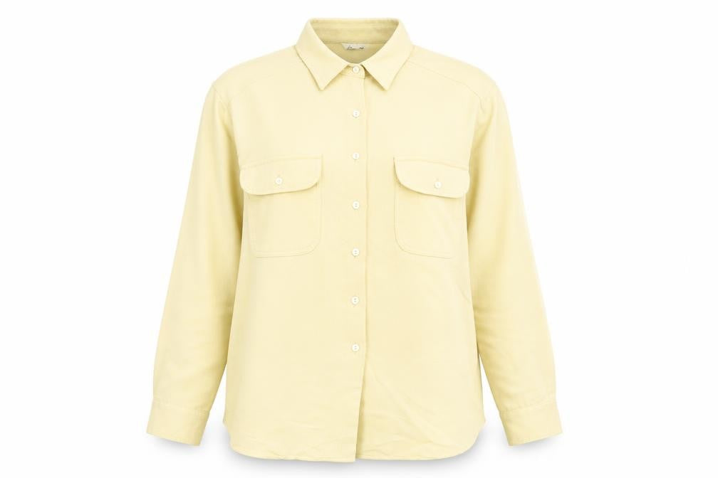 Front view of BHS women’s yellow viscose basic button-up, size UK 10, collared