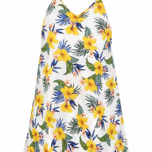New Look Womens White Floral Polyester Tank Dress  Size S  Round Neck Pullover