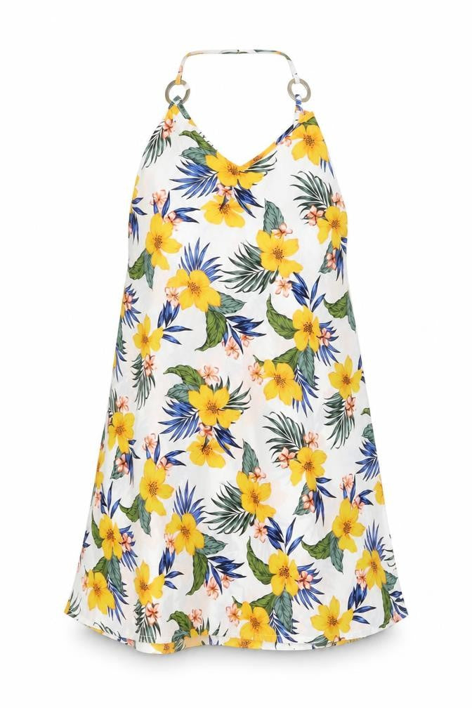 New Look Womens White Floral Polyester Tank Dress  Size S  Round Neck Pullover