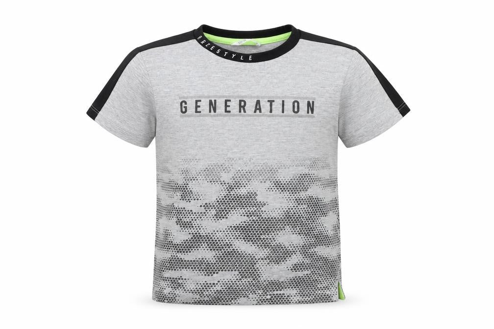 Front view of Pep&Co boys’ grey cotton basic t-shirt, size 7-8, years round neck pullover - generation