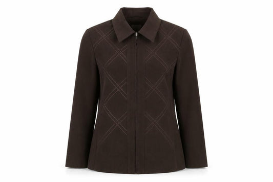 Front view of Classics women’s brown jacket, size UK 12, zip