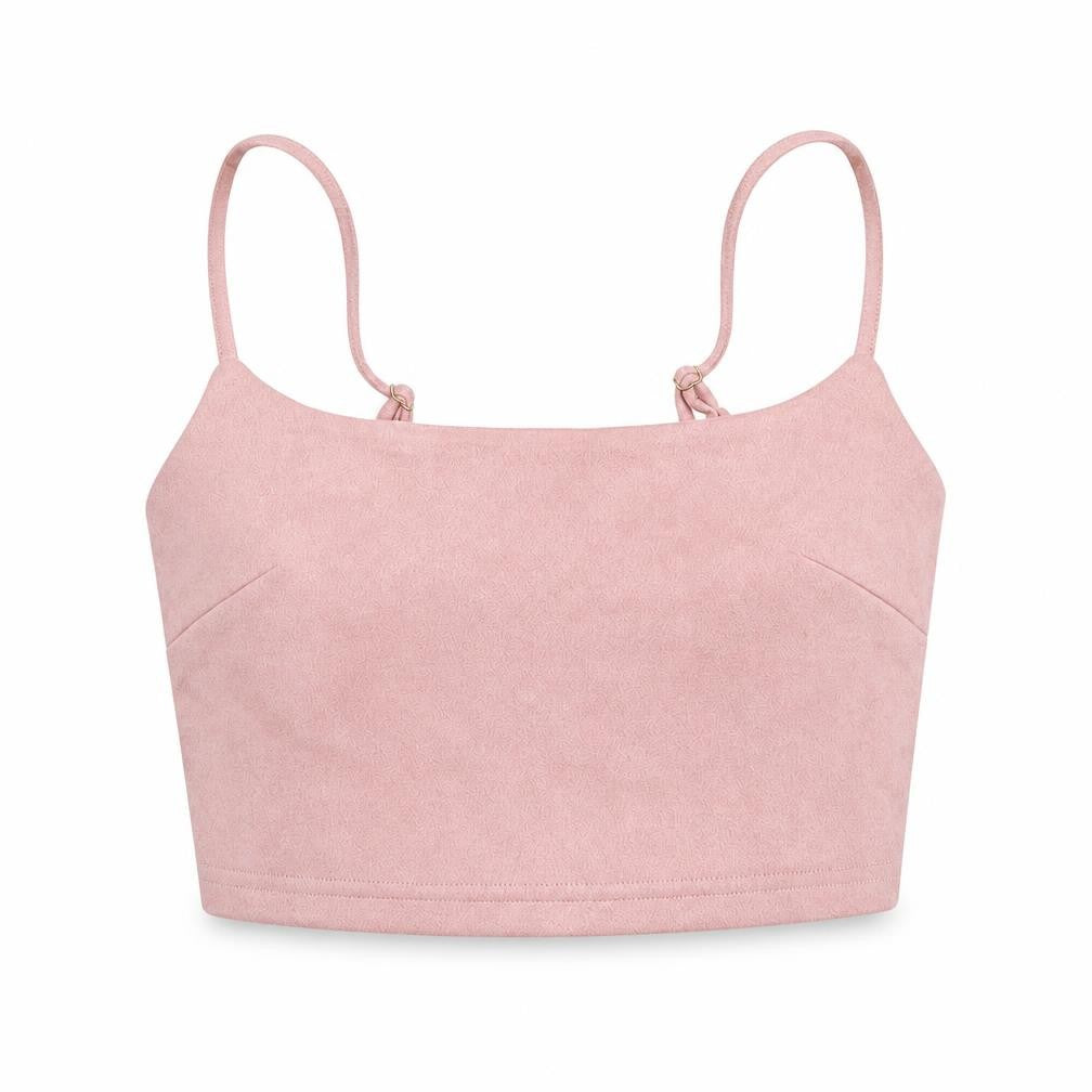 Front view of Naanaa women’s pink polyester cropped tank, size UK 8, square neck