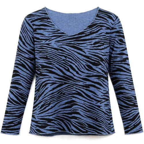 Preworn Womens Blue V-Neck Animal Print Viscose Pullover Jumper Size S