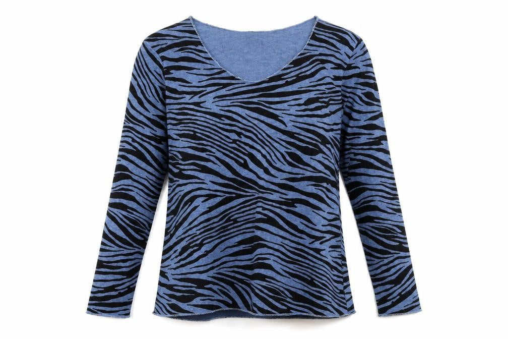 Preworn Womens Blue V-Neck Animal Print Viscose Pullover Jumper Size S