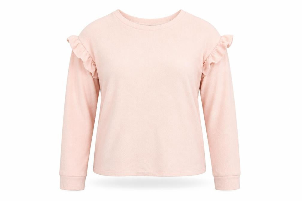 Front view of New Look women’s pink round neck polyester jumper, size M