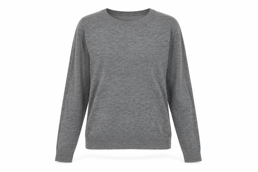 Front view of Topshop women’s grey round neck polyester jumper, size UK 6