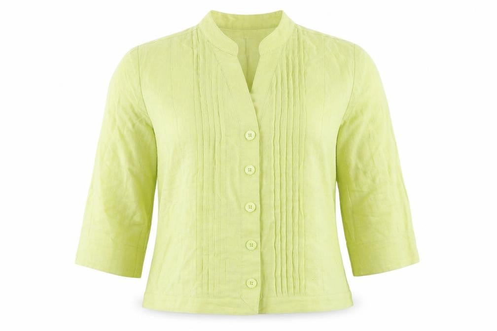Front view of Country Casuals women’s green jacket, size M, button