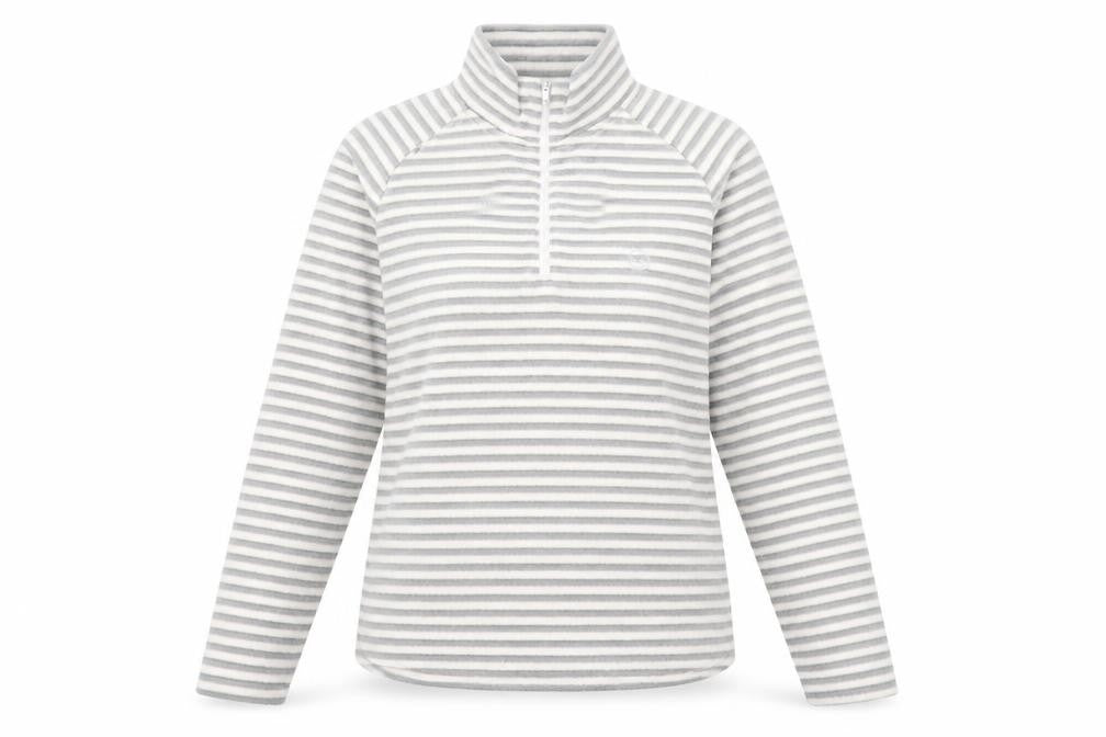 Front view of Hawkshead women’s multicoloured striped polyester pullover sweatshirt, size UK 8
