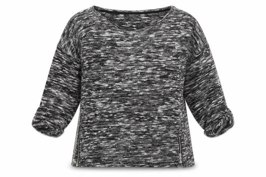 Front view of Preworn women’s multicoloured round neck striped polyester jumper, size M