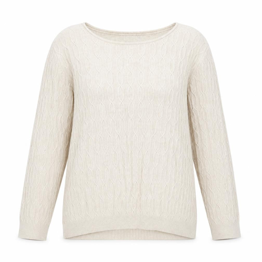 Front view of Country Casuals women’s beige round neck cotton jumper, size M