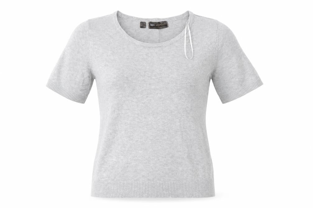 Front view of Bonprix women’s grey round neck cotton jumper, size S
