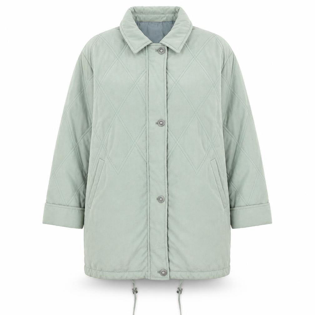 Front view of Cotswold Collection women’s green jacket, size UK 16, zip