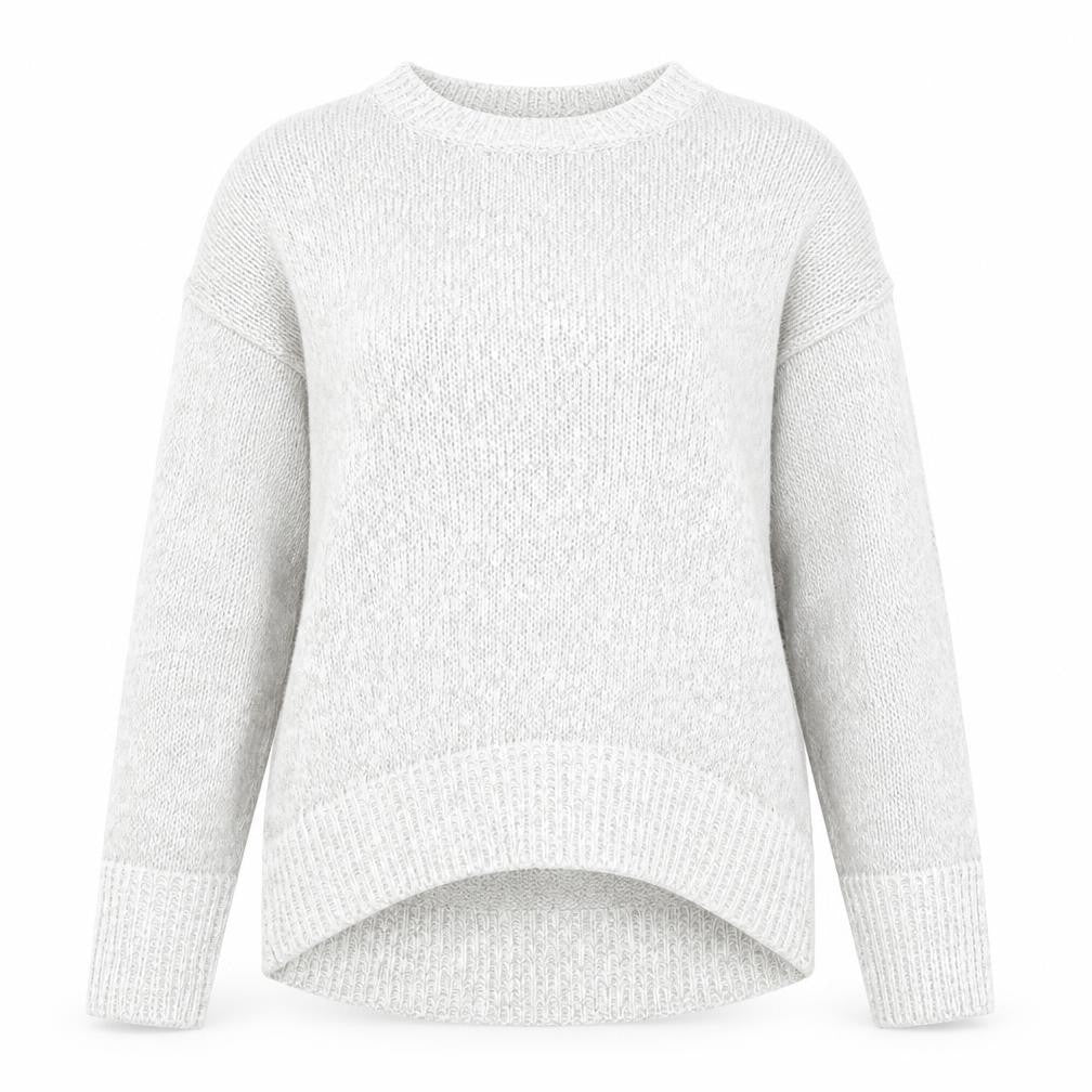 Front view of New Look women’s grey round neck acrylic jumper, size S