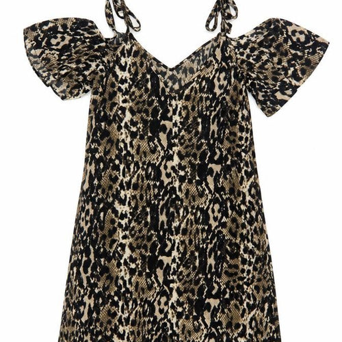 George Womens Brown Animal Print Polyester Fit & Flare  Size 10  V-Neck Tie