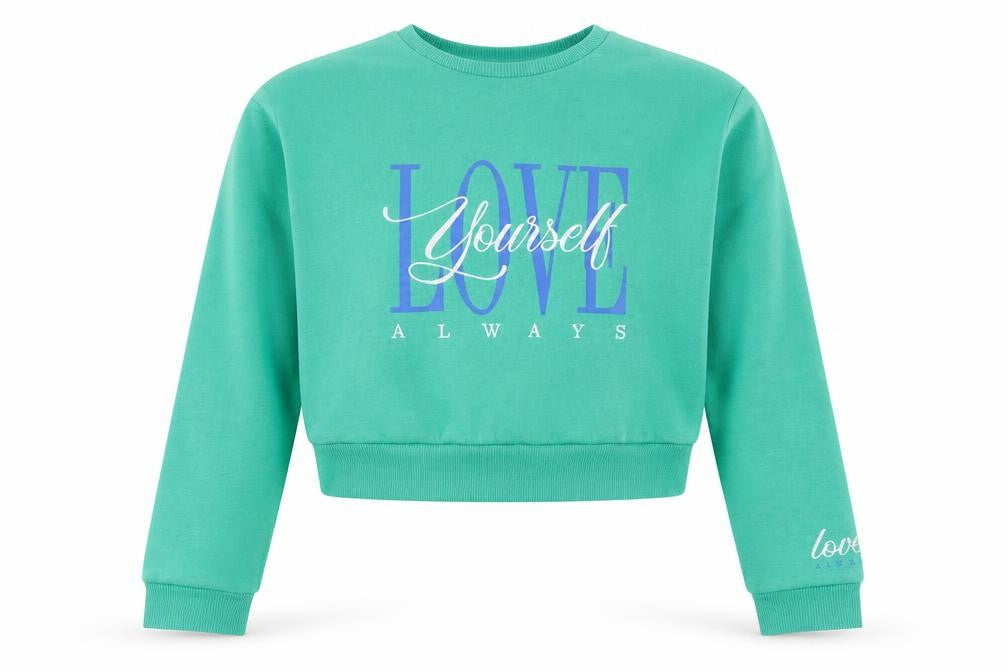 New Look Girls Green  Cotton Pullover Sweatshirt Size 12-13 Years   - Love yourself
