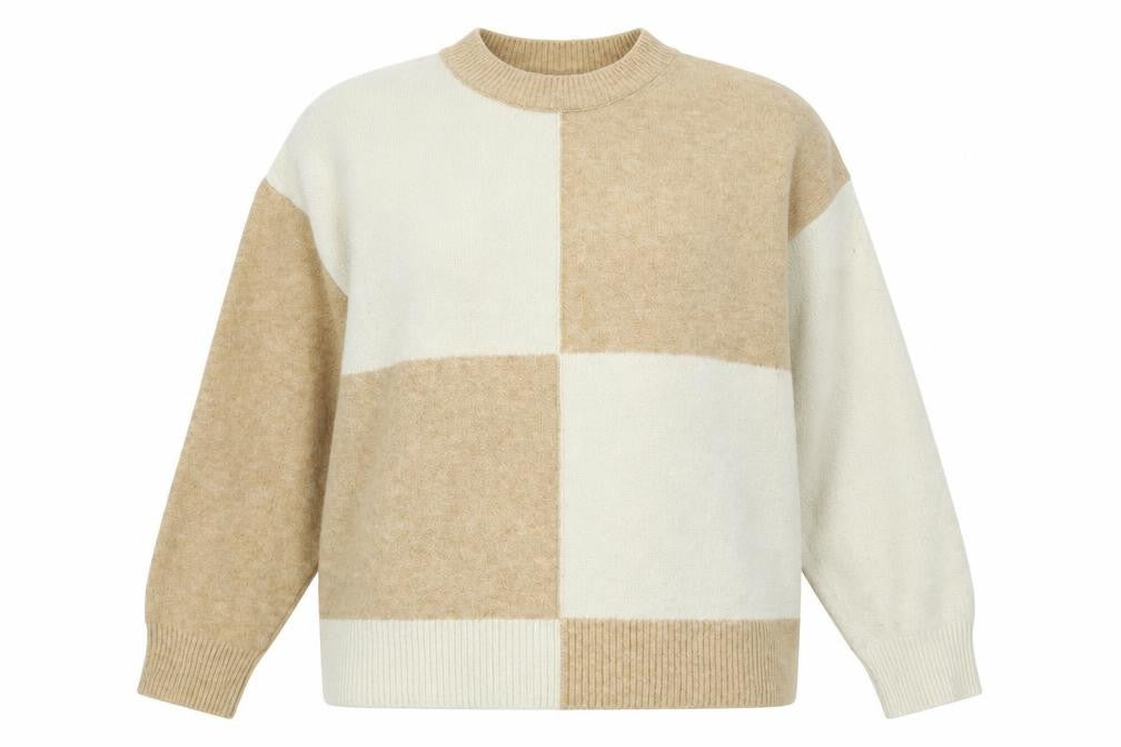 Front view of Mango women’s brown round neck polyester jumper, size S