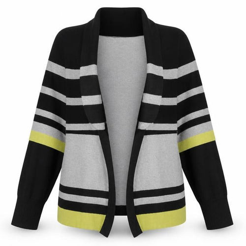 M&Co Womens Multicoloured Collared Striped Cotton Cardigan Jumper Size L