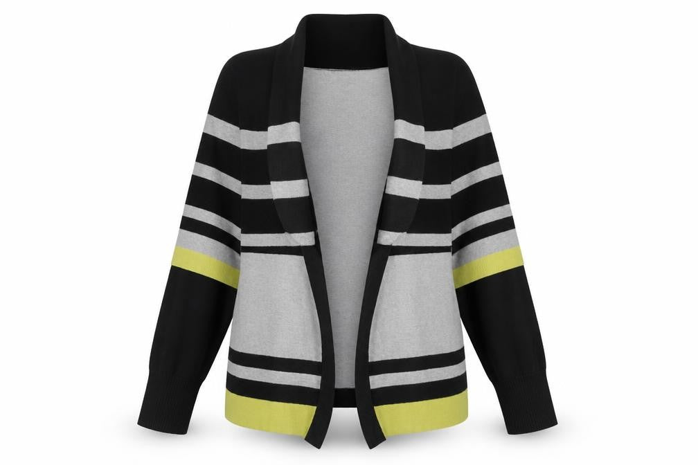 M&Co Womens Multicoloured Collared Striped Cotton Cardigan Jumper Size L
