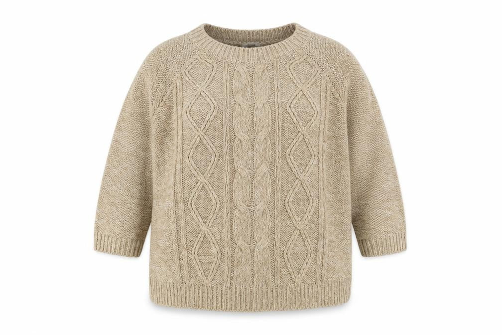 Front view of George women’s beige round neck acrylic jumper, size UK 20