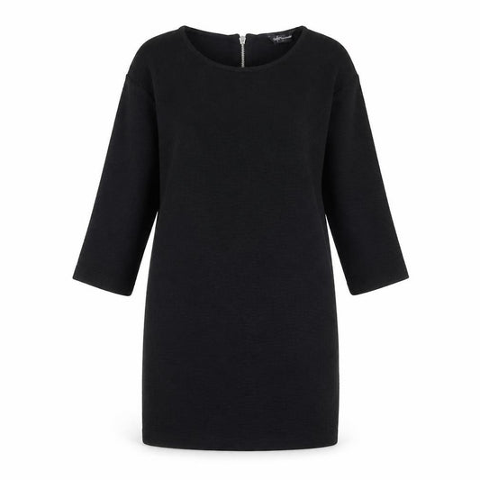 Front view of Internacionale women’s black cotton a-line, size UK 8, round neck zip