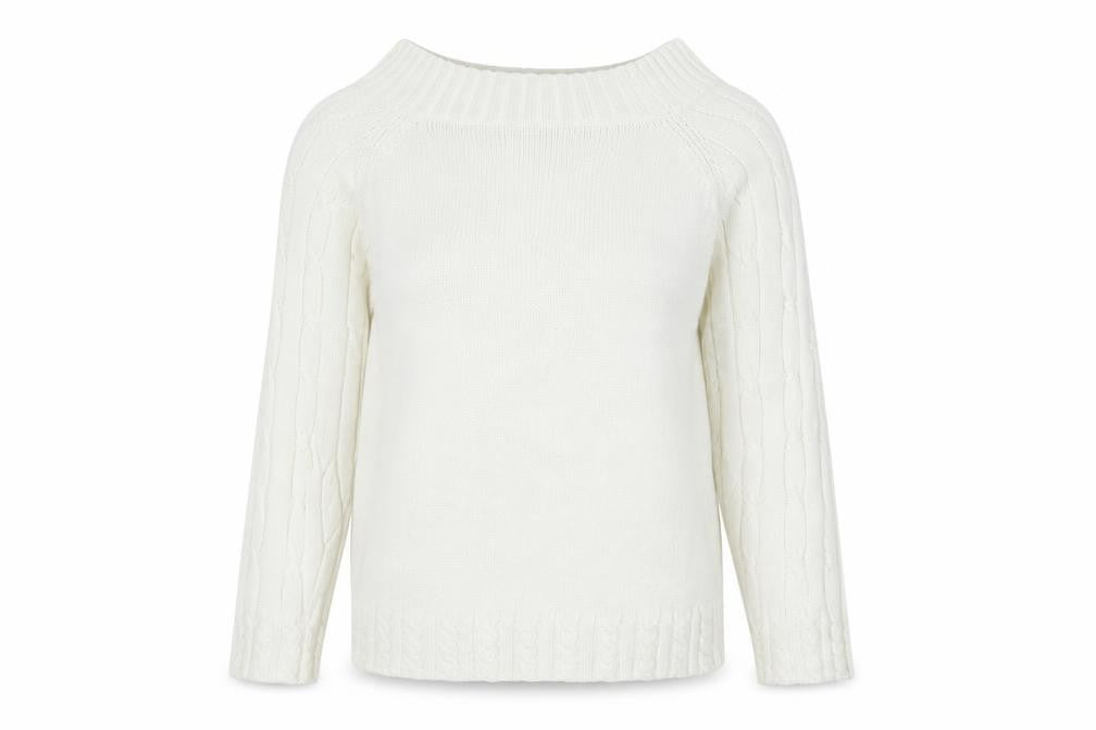Front view of Preworn women’s white scoop neck cotton jumper, size M
