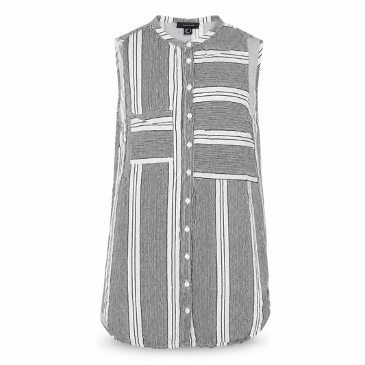 Front view of Atmosphere women’s multicoloured striped viscose basic button-up, size UK 10, round neck