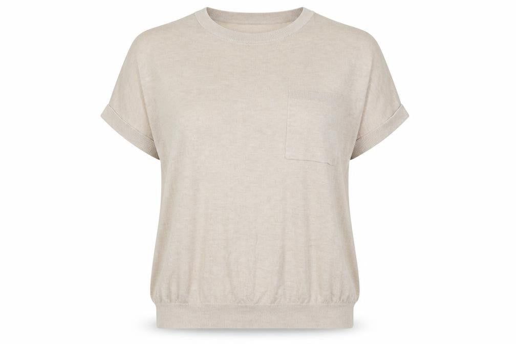 Front view of Next women’s beige round neck modacrylic jumper, size UK 16