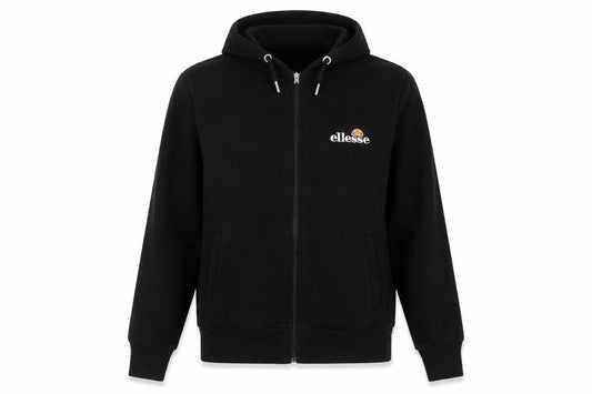 Front view of Ellesse women’s black cotton full zip hoodie, size UK 4, zip