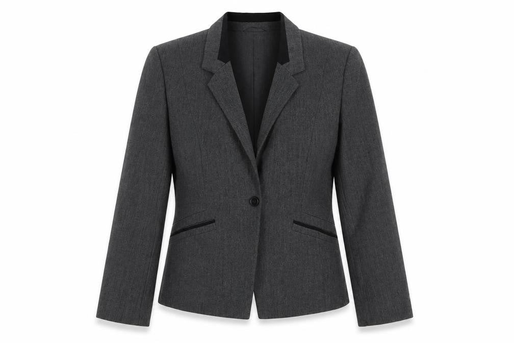 Front view of The Collection women’s grey jacket blazer, size UK 10, button
