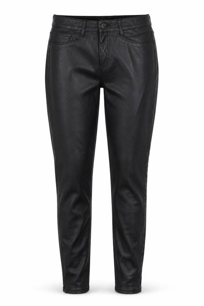 Front view of River Island women’s black polyurethane jegging trousers, size UK 6, 28-inch leg regular