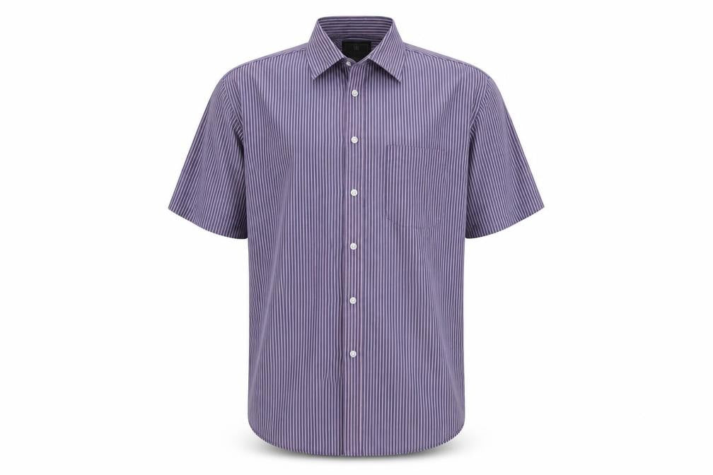 Front view of Marks & Spencer men’s blue cotton button-up, size 42, collared