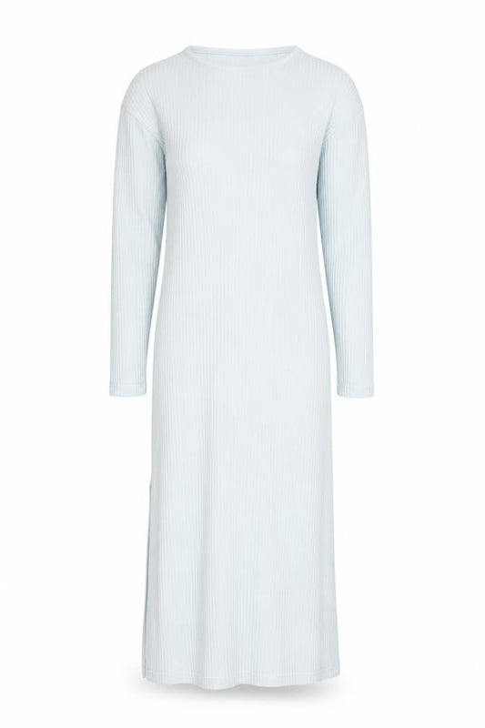 Front view of misguided women’s blue polyester a-line, size UK 6, crew neck