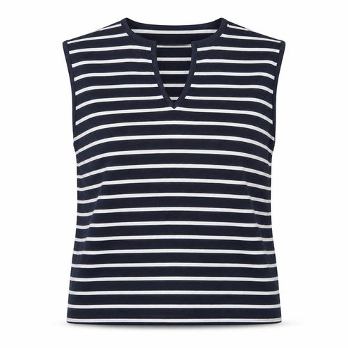 Donna Lewis Womens Blue V-Neck Striped Polyester Vest Jumper Size L