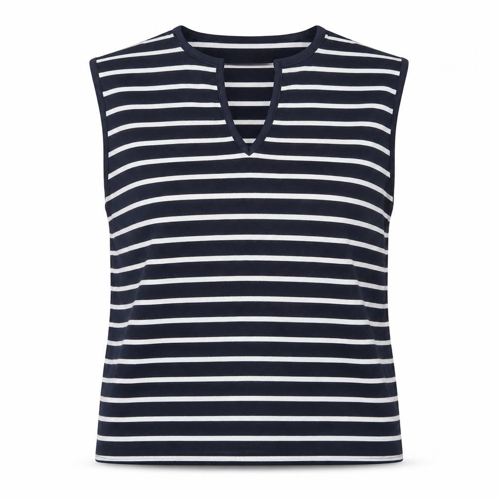 Donna Lewis Womens Blue V-Neck Striped Polyester Vest Jumper Size L