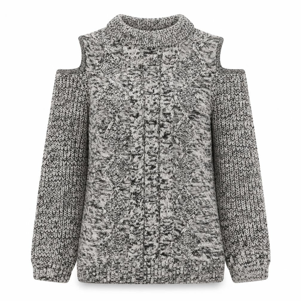 Front view of Studio women’s grey round neck acrylic jumper, size UK 12