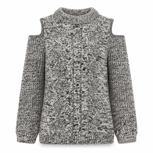 Front view of Studio women’s grey round neck acrylic jumper, size UK 12