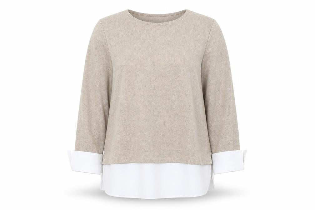 Front view of Dorothy Perkins women’s brown round neck polyester jumper, size UK 8