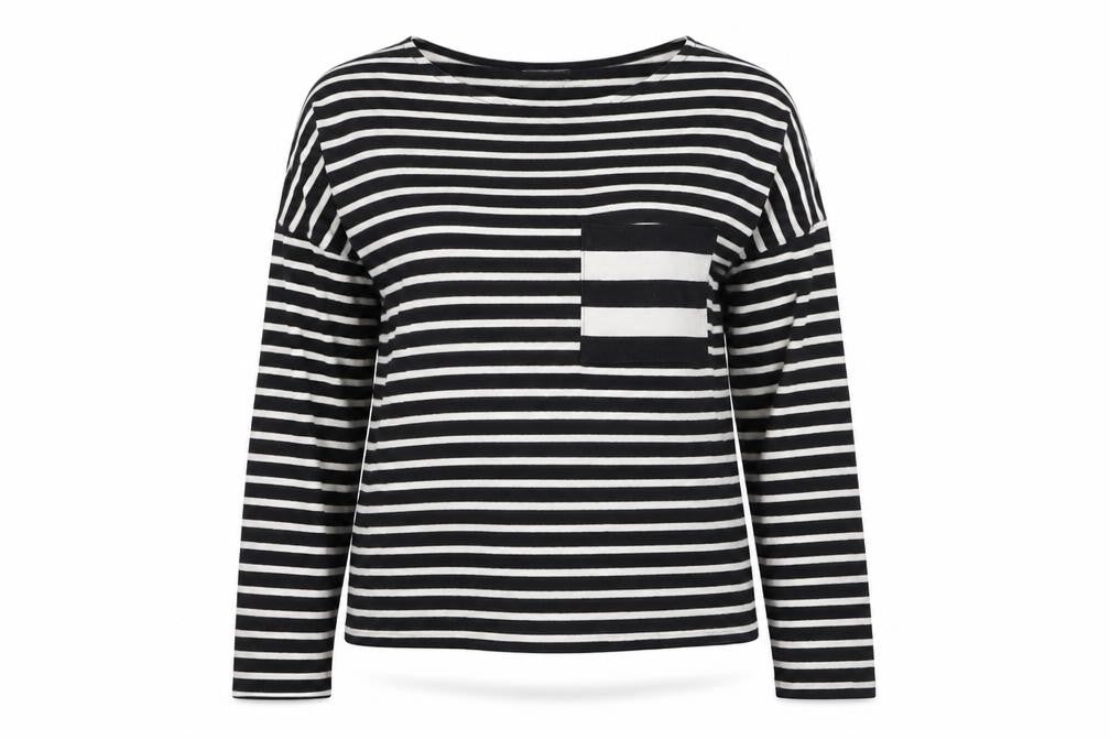Marks and Spencer Womens Black Round Neck Striped Acrylic Pullover Jumper Size 10