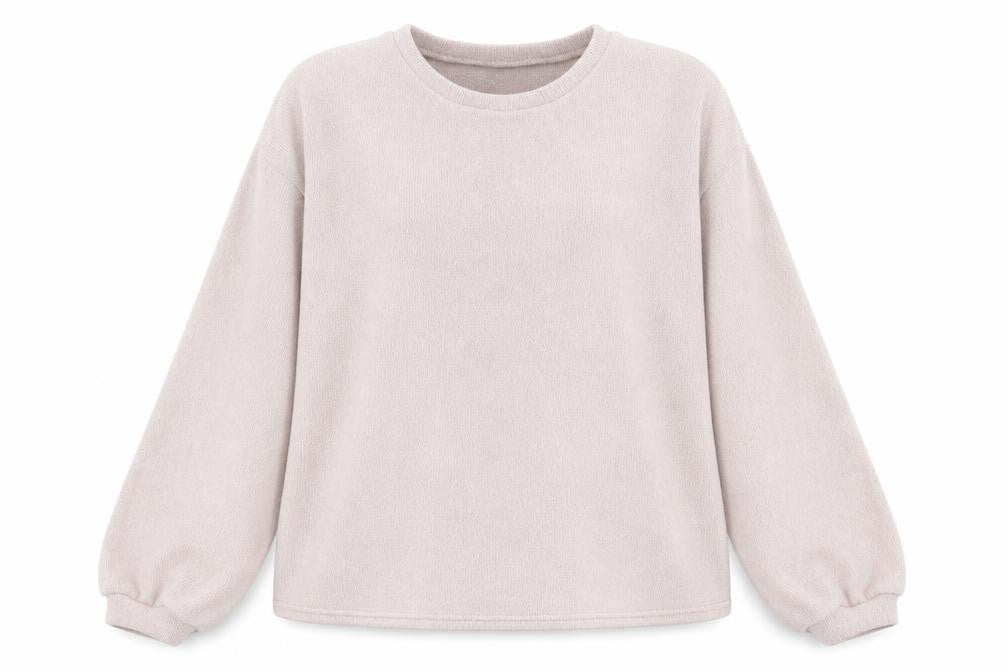 Front view of New Look women’s pink crew neck polyester jumper, size M