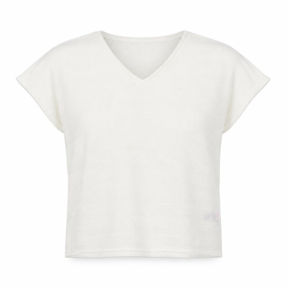 Front view of New Look women’s white v-neck viscose jumper, size L