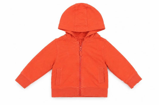 Front view of Mini Club Baby Red Cotton Full Zip Jumper, size 18-24, Months Zip