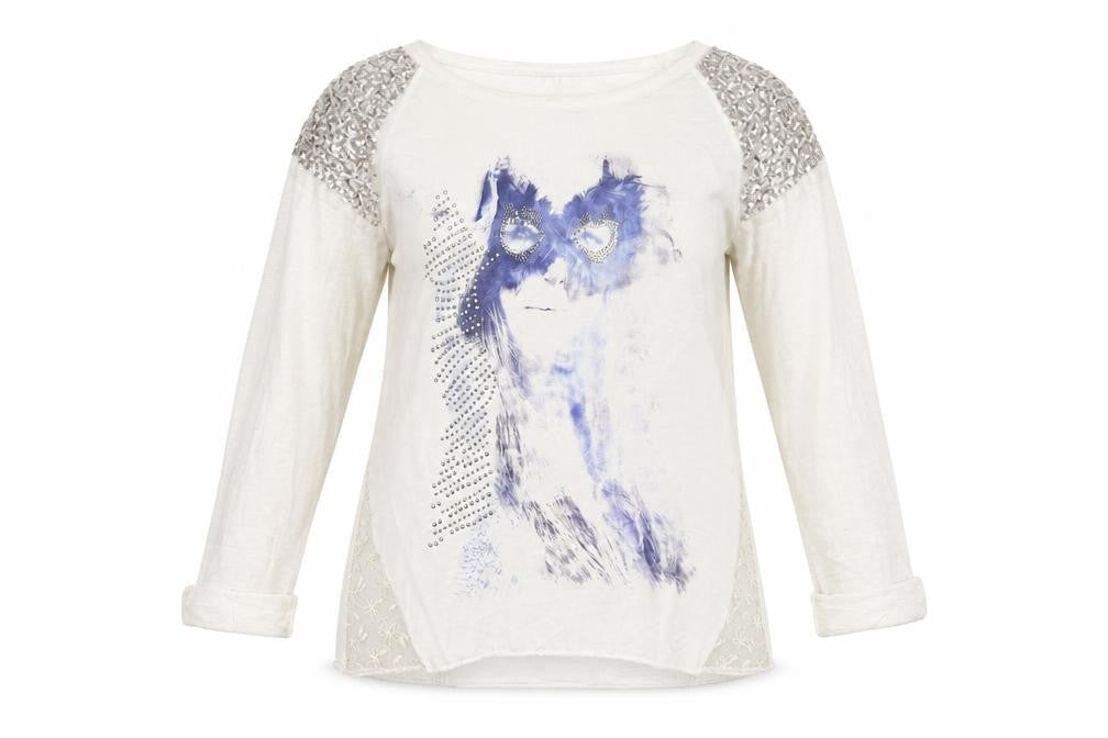 Front view of Geisha women’s grey polyester basic blouse, size M, boat neck