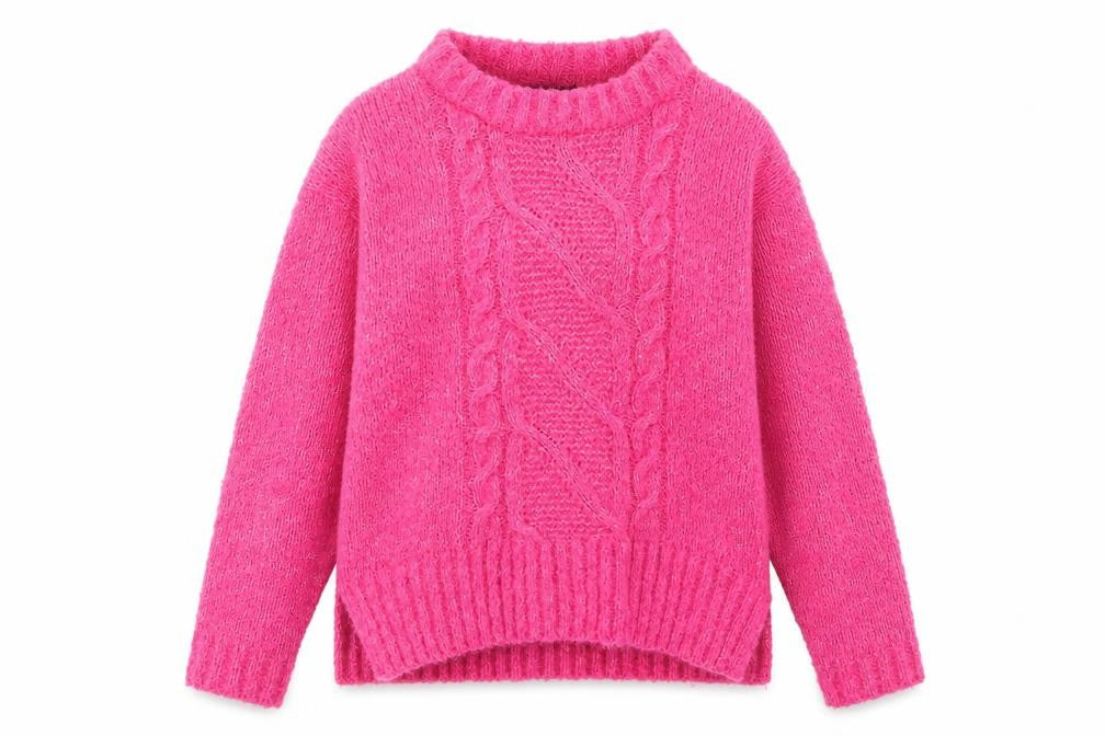 Front view of George women’s pink boat neck polyester jumper, size S