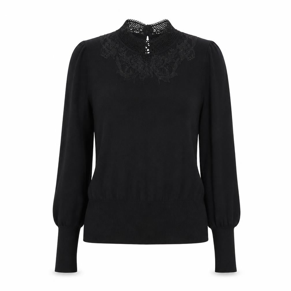 Front view of Oasis women’s black mock neck acetate jumper, size XS