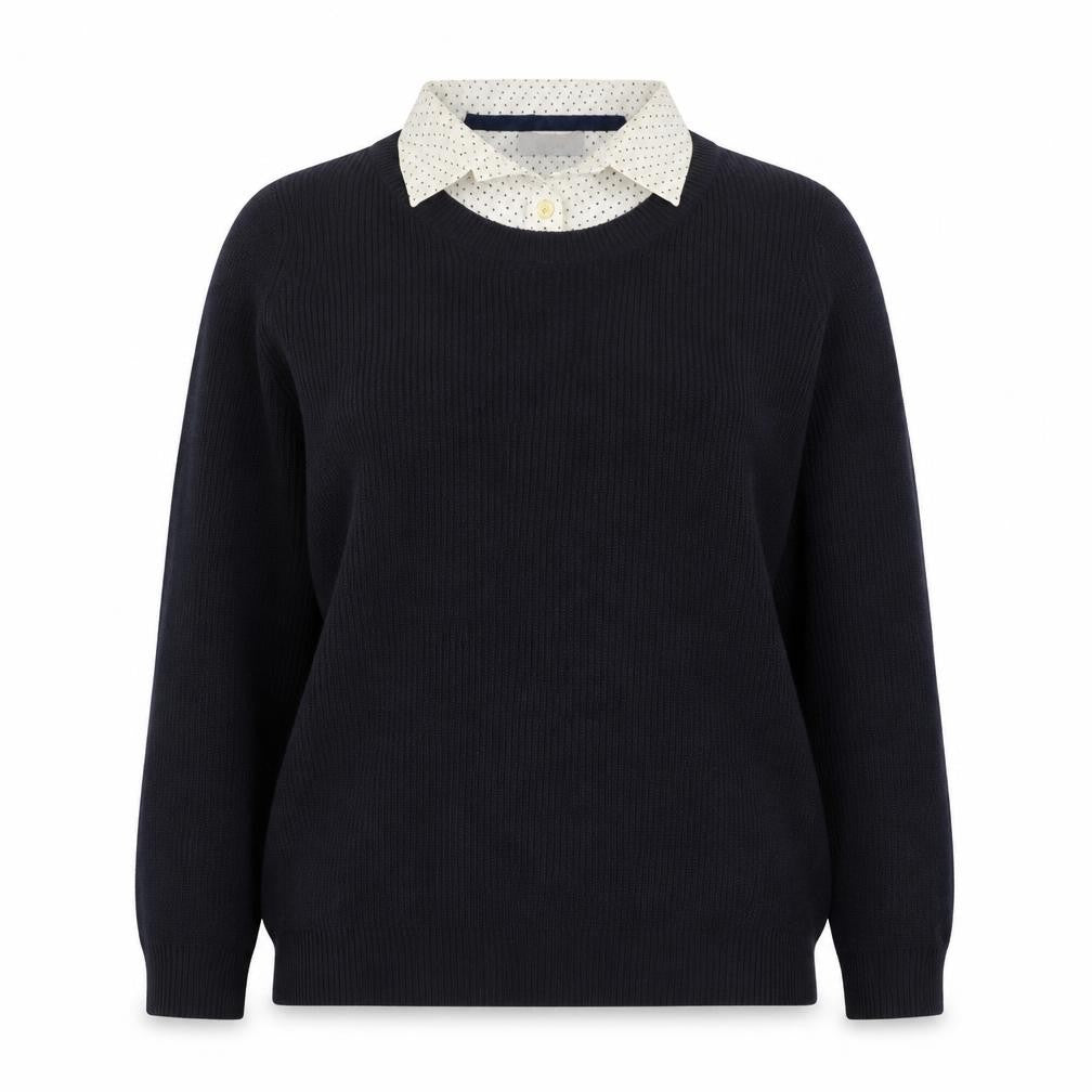 Front view of Per Una women’s black collared cotton jumper, size UK 12