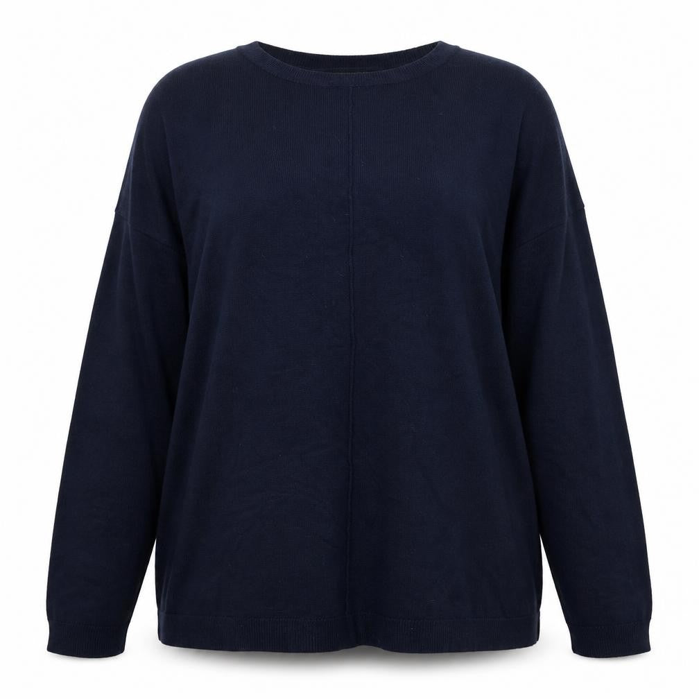 Front view of Primark women’s blue round neck viscose jumper, size UK 12