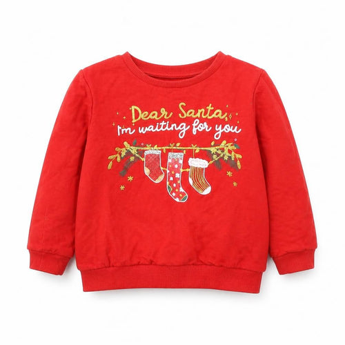 So Cute Girls Red  Cotton Pullover Casual Size 9-12 Months Round Neck Pullover - Christmas jumper