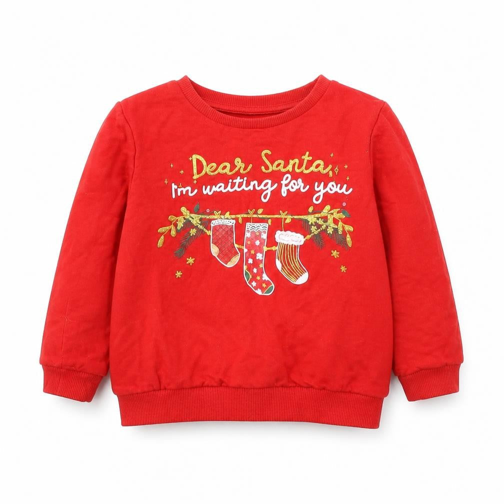 So Cute Girls Red  Cotton Pullover Casual Size 9-12 Months Round Neck Pullover - Christmas jumper
