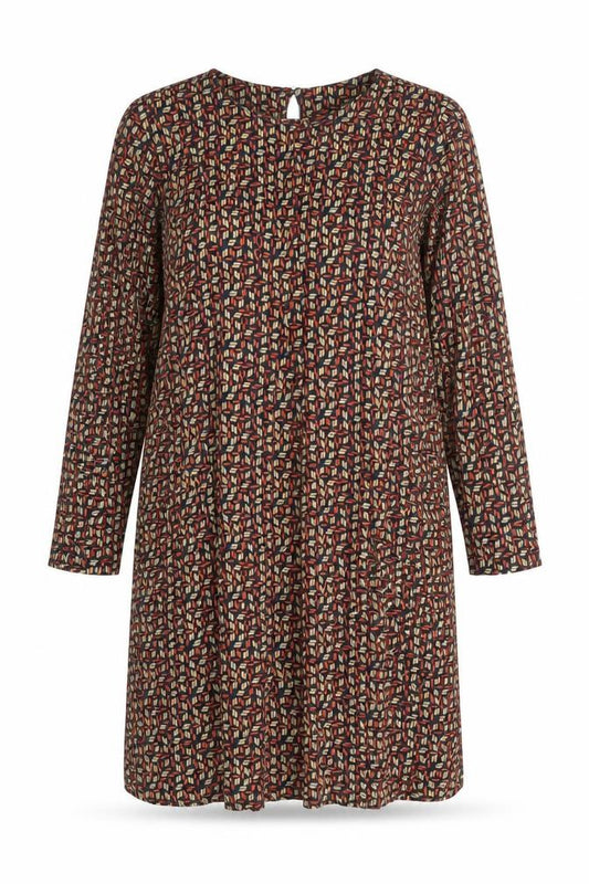 Front view of United Colors of Benetton women’s multicoloured geometric viscose a-line, size S, round neck button